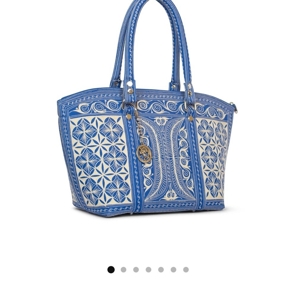 Banda Bag Aman Tote Elegant Blue and White Geometric Tote Bag